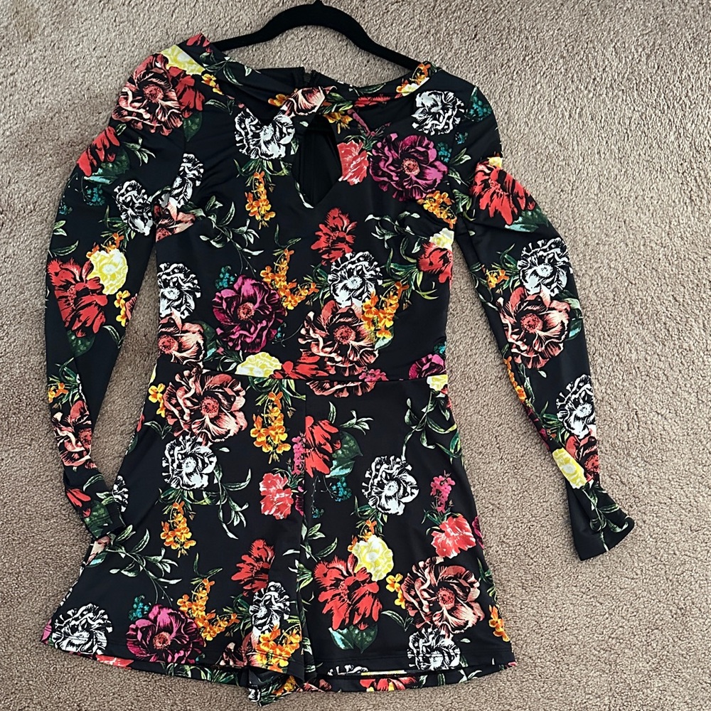 Guess Floral Long Sleeve Jumpsuit - Black, Red, Yellow